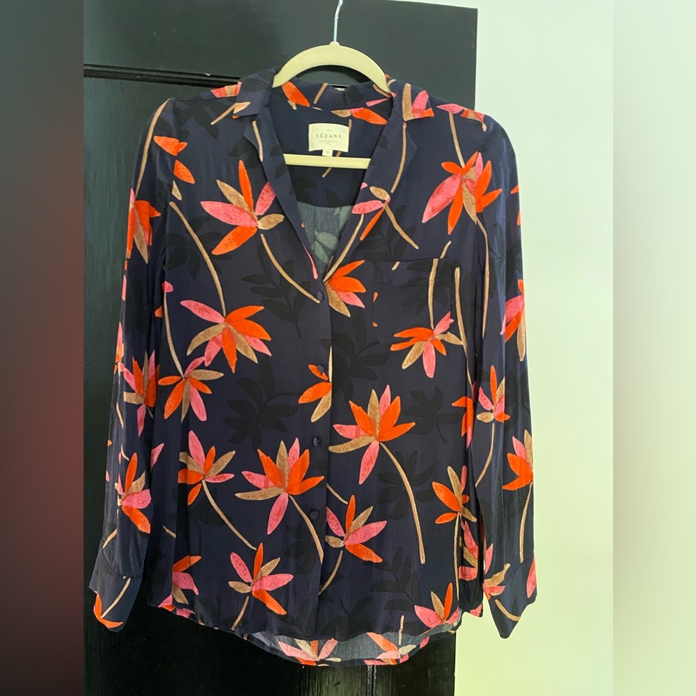 Sezane Floral Blouse - Black and Orange
